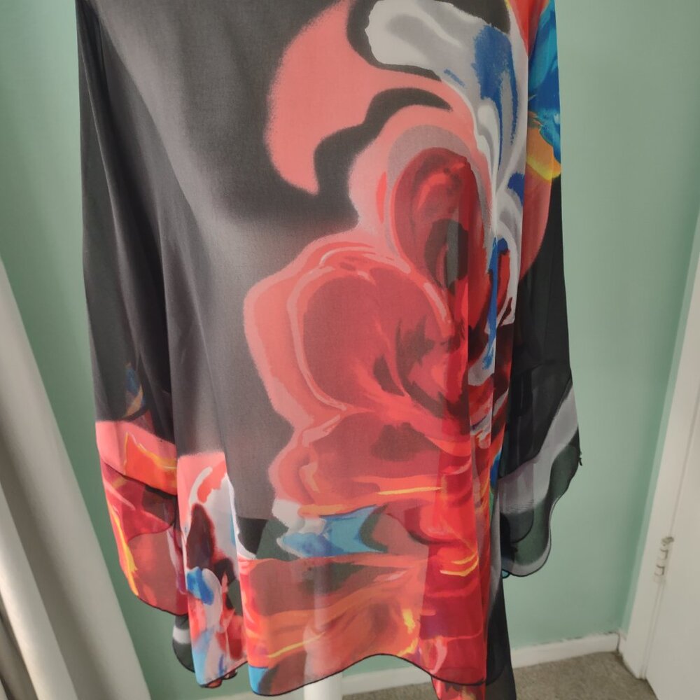 Lior Elegant Sheer Black/Red Floral Blouse One size fits all